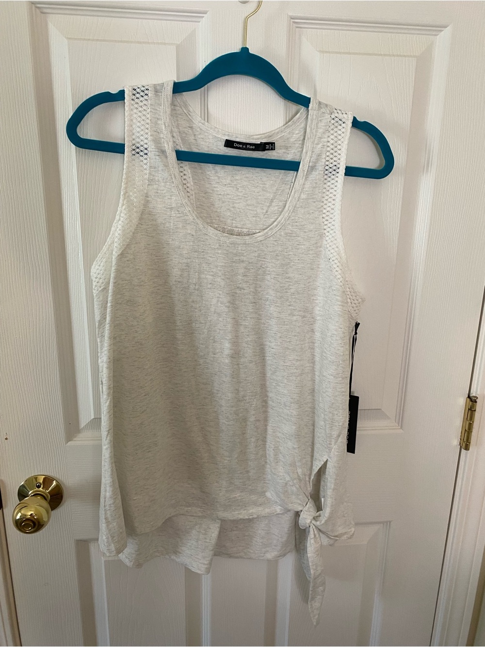 Doe & Rae Light Gray Tie-Hem Tank with Mesh Shoulders